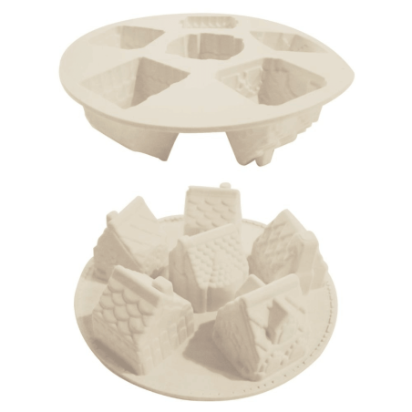3D silicone mold of Christmas chalets with 6 cavities