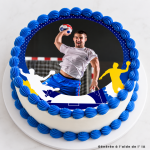 Handball-themed cake with edible photo