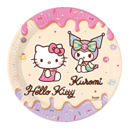 8 Hello Kitty and Kuromi cardboard plates, 23 cm