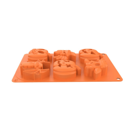 silicone mold for 6 Halloween pumpkin and skull cakes