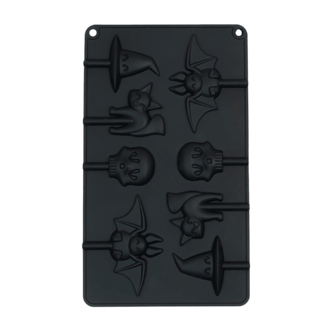 Halloween lollipop molds with skull, bat, cat and witch hat