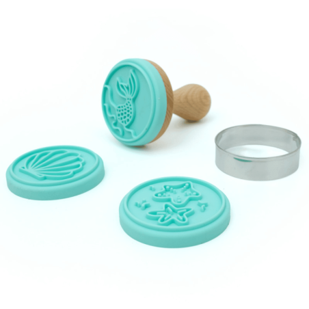 Mermaid cookie stamp with 3 impressions - seashell, fish tail and starfish