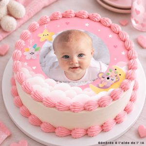Edible photo Baptism Pink girl - Customizable baby shower