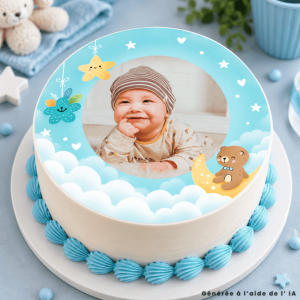 Round edible photo Baptism boy to personalize